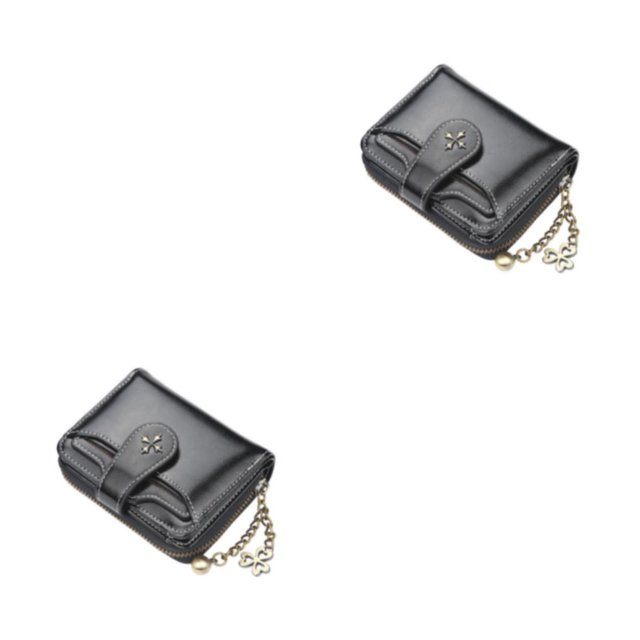 Minnieouse Cartera de moda con división para mujer, cartera con cremallera de gran capacidad, monedero para mujer, tarjetero pequeño, bolso de Negro 2piezas