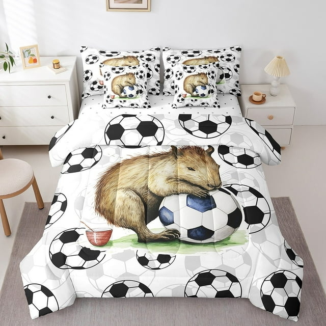 YST Ensemble de Douillette Cartoon Capybara, Ensemble de Literie à Thème Sportif 7 Pcs, Format Simple, Capybara Brun Amusant