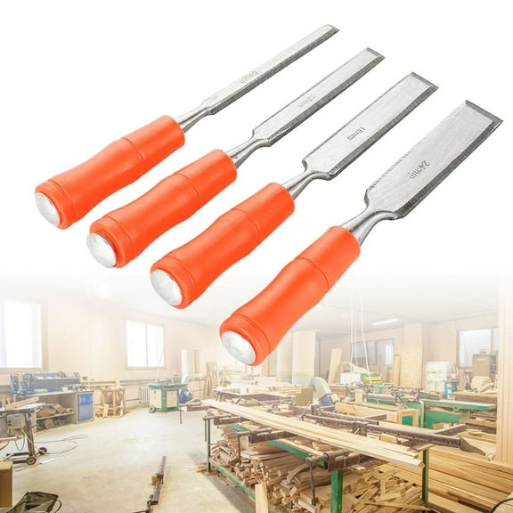 4-Piece Wood Chisels Set with Steel Hammer End 6-24mm Chisel for Woodworking