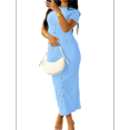 thumbnail image 2 of Women's Button Up Pocket Textured Bodycon Midi Cocktail Work Dress Blue L, 2 of 7
