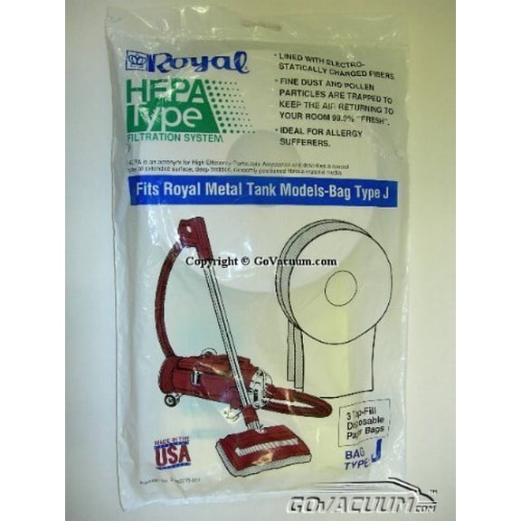 Royal / Dirt Devil Hepa Paper Bags - 3 Packs - Metal Tank - Type J Part# 3-465075-001 by Royal