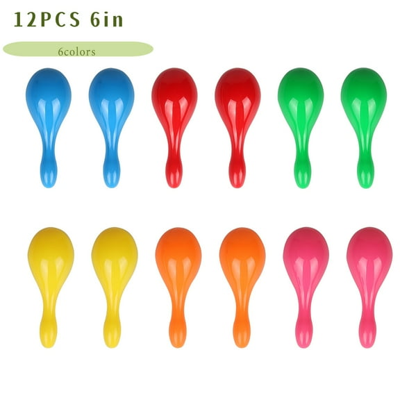 12 Pcs Neon Maracas Shakers Mini Noisemaker Bulk Colorful Noise Maker for Mexican Fiesta Party Favors Classroom Musical Instrument, 6 Inch, 6 Color
