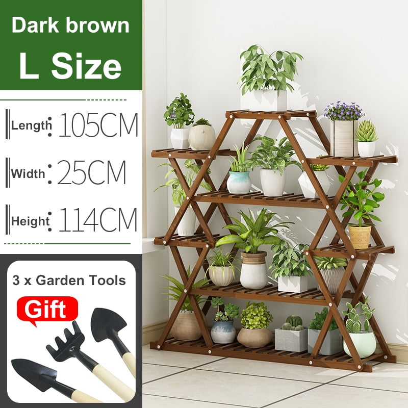 Wooden Dark Garden 3 Tier Shelf Plant Pot Rack Stand 