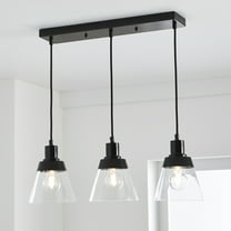 Better Homes & Gardens 25" Architectural 3-Light Island Pendant Light, Black Finish Clear Glass Shades