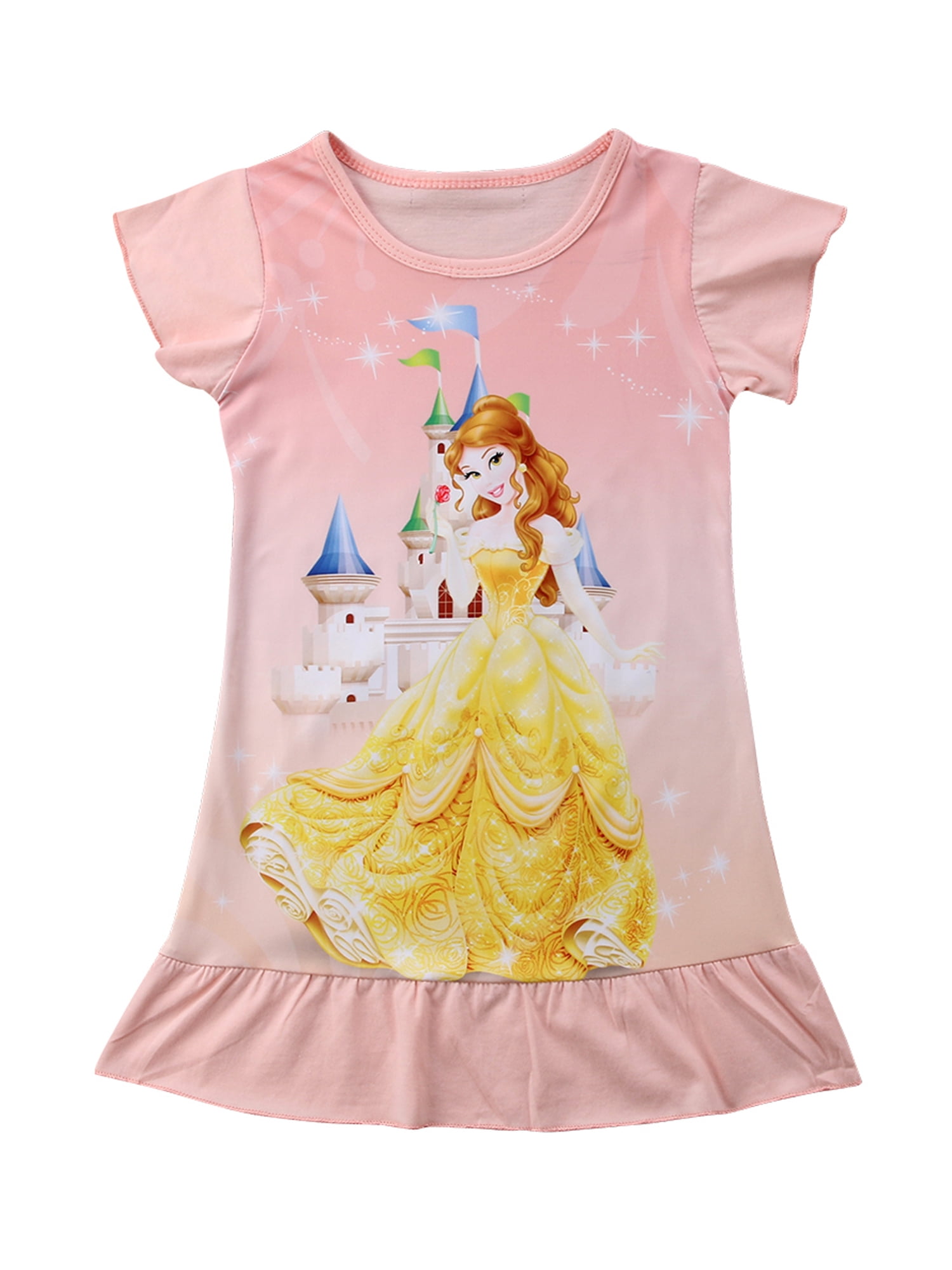 Tetyseysh Kids Girls Rapunzel Belle Aurora Princess Print Summer Dress Walmart Com