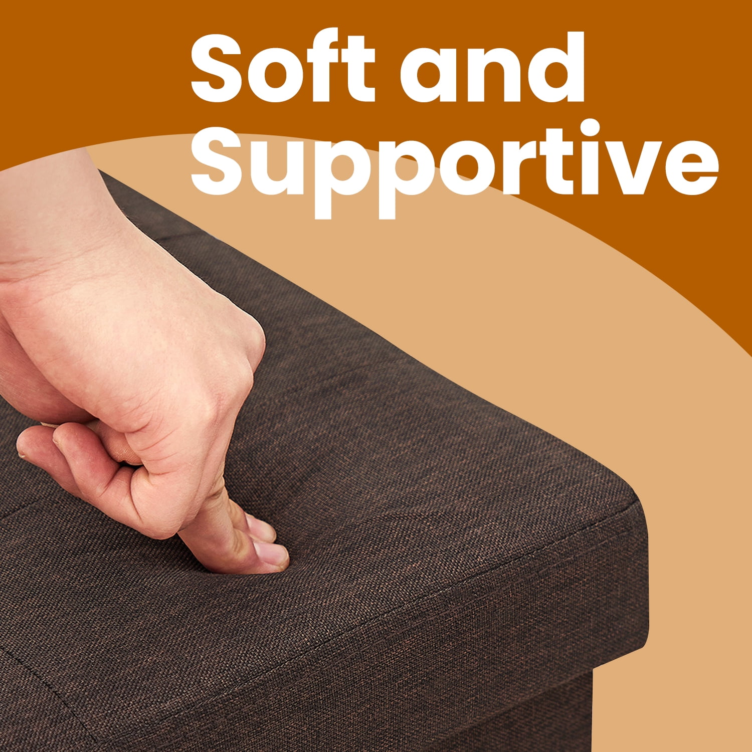 LEDREM 43" Foldable Storage Ottoman Bench with 660lb Capacity, Ottoman with Storage, Footrest, for Living Room, Bedroom, Brown