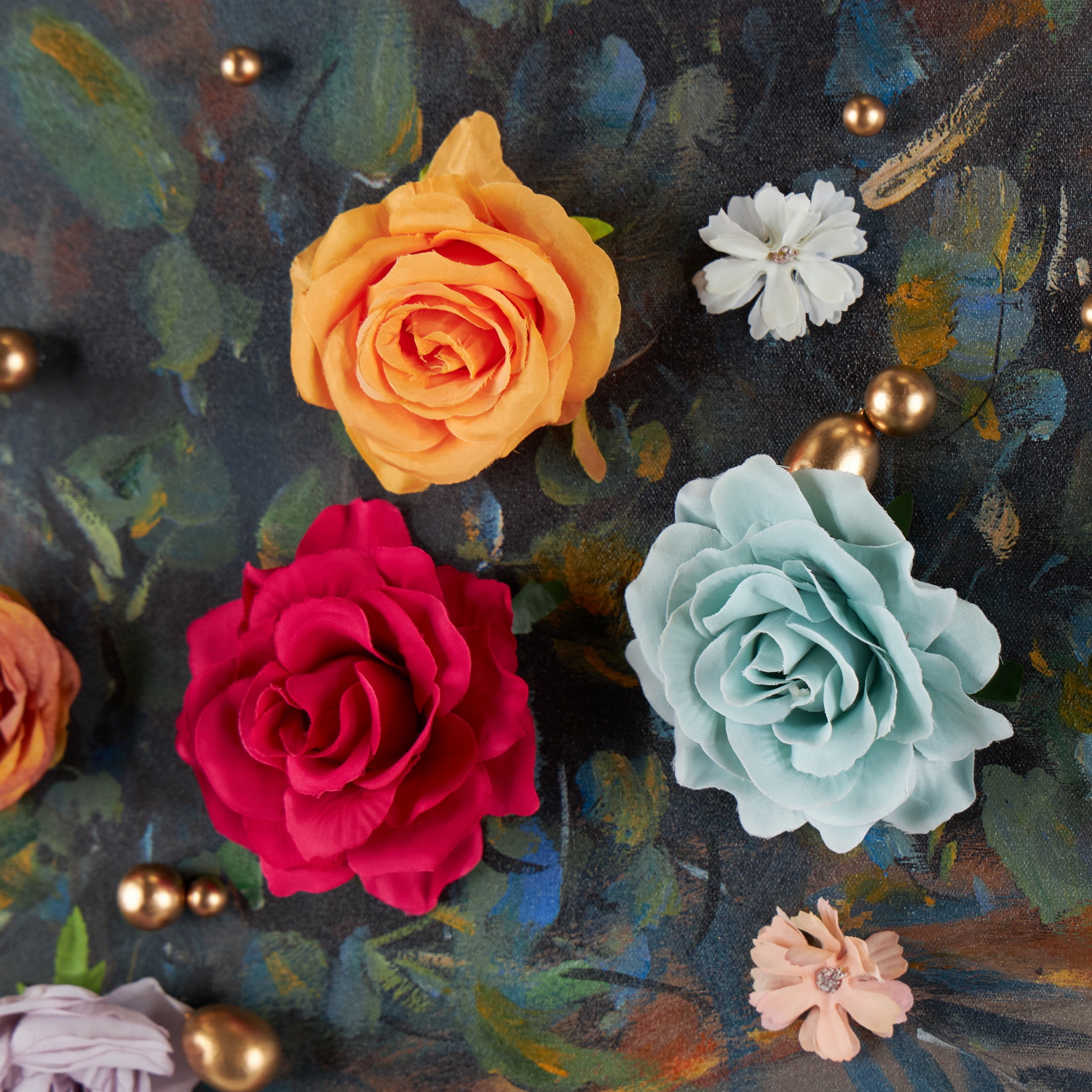 40" x 40" Unframed Woman Wall Art with 3D Multicolor Flowers and Gold Jewels, by DecMode