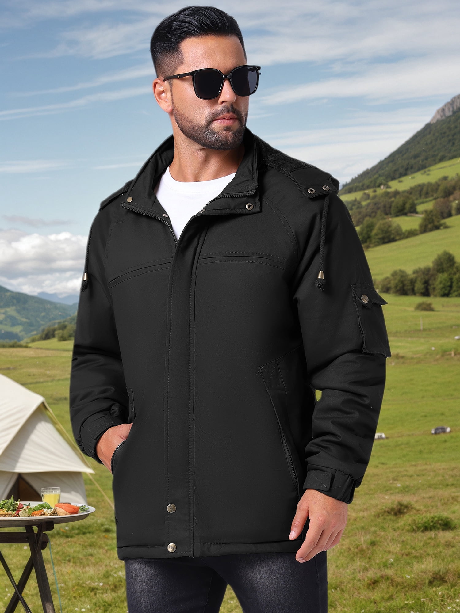 DARING DIVA Men's Winter Warm Fleece Lined Thicken Hooded Work Parka Jacket M Black