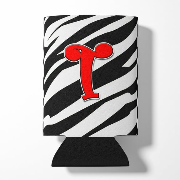 Letter T Initial Monogram - Zebra Red Can or Bottle Hugger