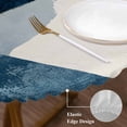 thumbnail image 4 of Abstract Geometric Round Fitted Table Cover Dynamic Blue Gold Beige Art Waterproof Table Cloth with Elastic Edge Wipeable Tablecloth for Picnic Camping Party Fits 45"-54" Diameter, 4 of 8