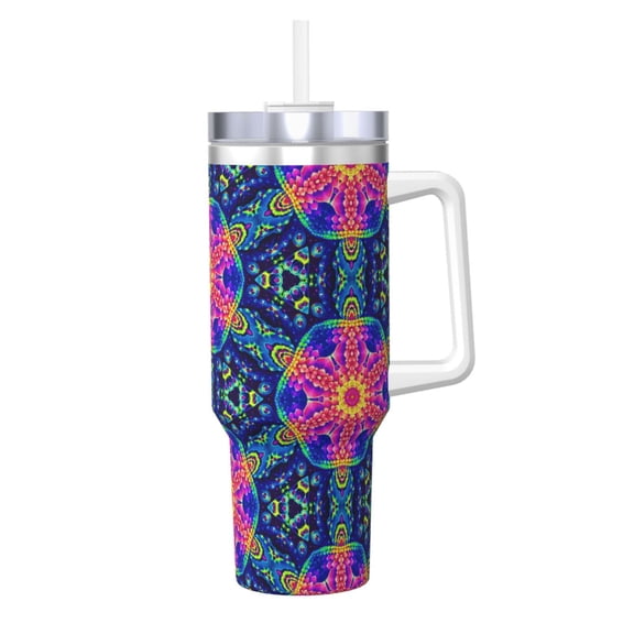 Picia Bright Turtles Pattern 40oz Ice Bully Insulated Tumbler with Handle, Double-Wall Stainless Steel Cup, Leak-Proof Lid and Straw