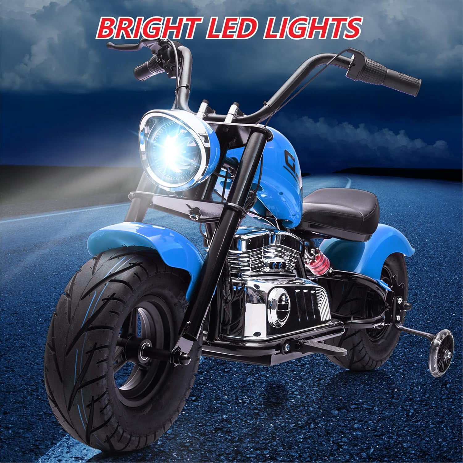 Rugerasy 36V 350W Ride On Off-Road Motorcycle,Electric Dirt Bike for Teens,Fast Speed 16.5mph with Music,Spring Suspension,Led Light,Blue