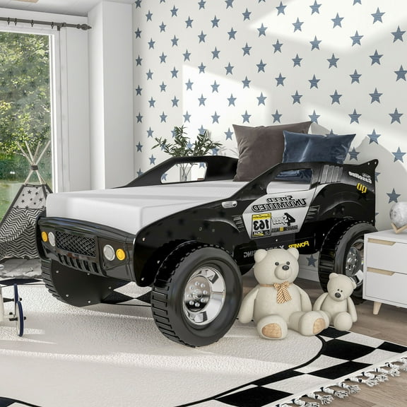 Furniture of America Venture Kids Twin Size Racing SUV Car Bed with LED, Black