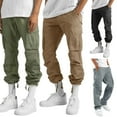 thumbnail image 4 of Men Baggy Cargo Sweatpants Drawstring Waist Multi-Pockets Casual Loose Fit Straight Leg Jogger Pant Trousers Streetwear, 4 of 16