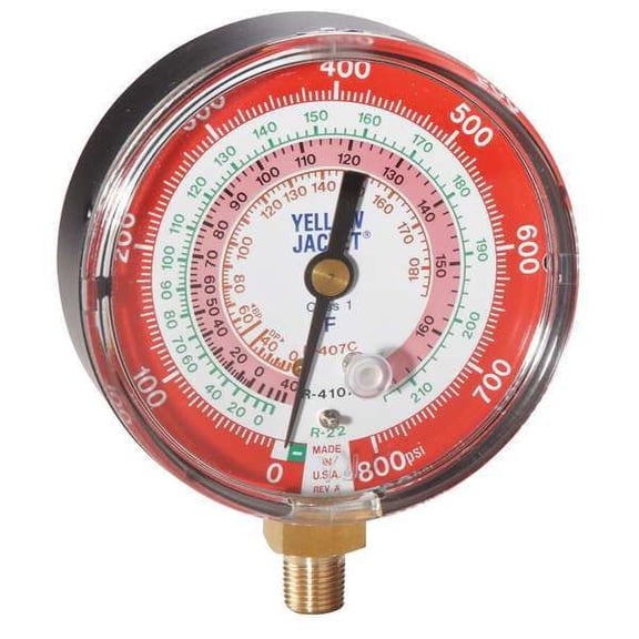 Yellow Jacket High Side Gauge, 3 1/8 in Dia, Red 49141