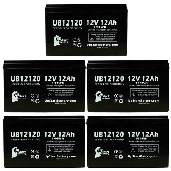 5x Pack - Compatible Eaton 5105-1000VA Battery - Replacement UB12120 Universal Sealed Lead Acid Battery (12V 12Ah, 12000mAh, F1 Terminal, AGM, SLA) - Includes 10 F1 to F2 Terminal Adapters