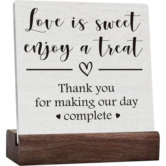 Love Is Sweet Enjoy A Treat Decorative Wedding Party Dessert Table Home Decor Rustic Desk Decor Sign For Shelf Plaque Desk Decor Gift Positive Plaque With Wooden Stand