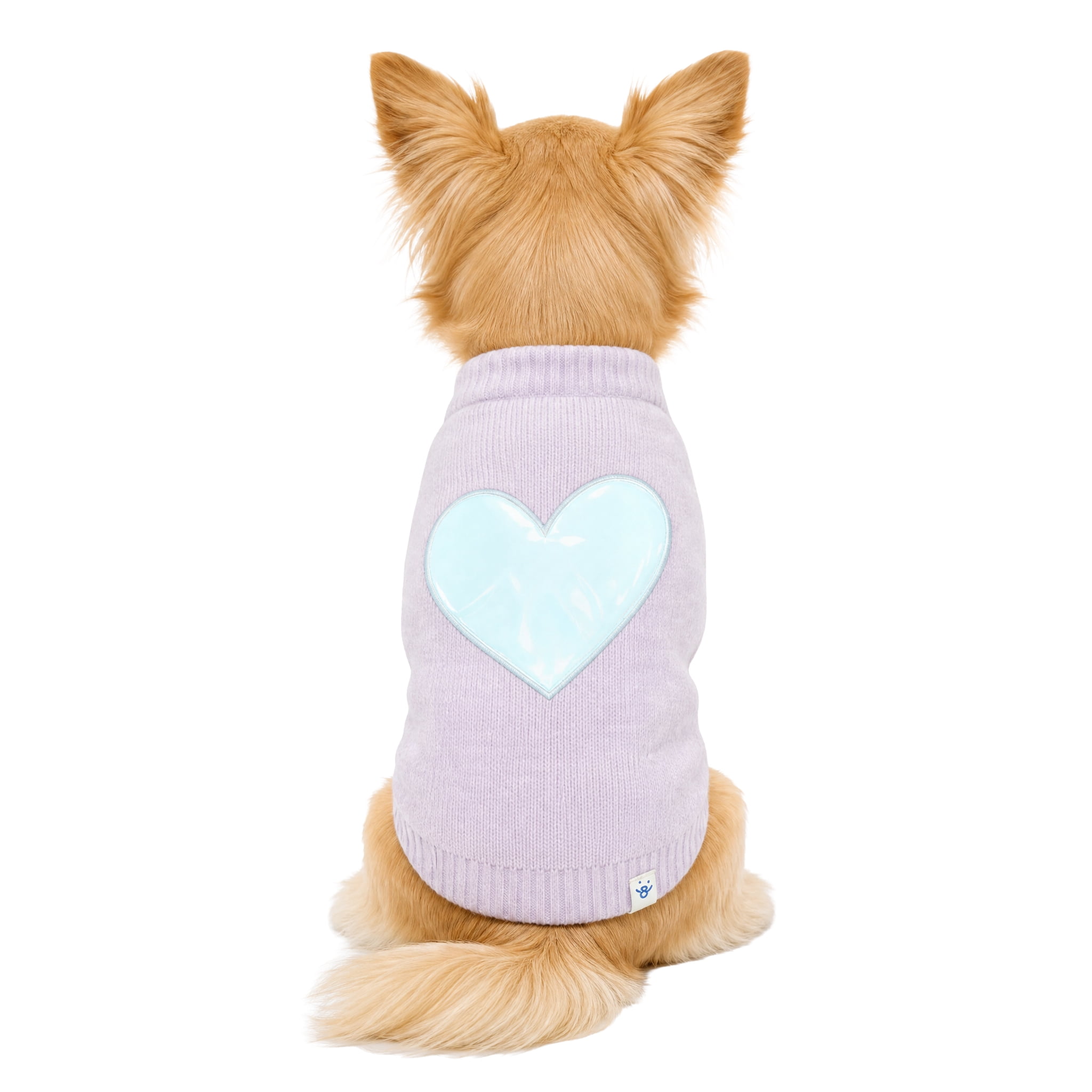 Oodles Iridescent Heart Fall Dog Sweater, Purple, XS
