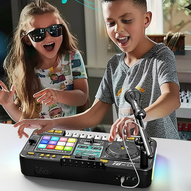 Fiudx Reproductor de Discos Dj Multifuncional, Reproducción de Música Bluetooth, Efectos de Iluminación Geniales, Modo Piano Electrónico, Función de Percusión, Exploración Musical Divertida, Compacto
