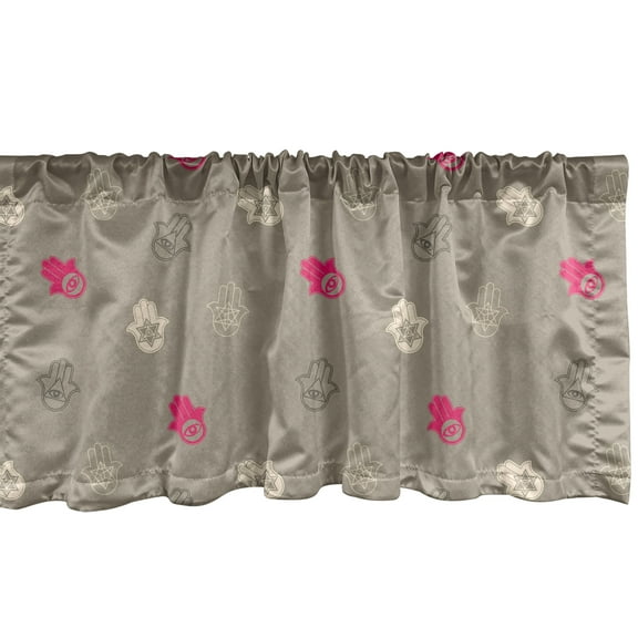 Ambesonne Ethnic Valance Pack of 2, Pattern of Hamsa Kabbalah, 54"X12", Dark Tan Champagne