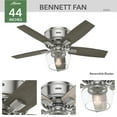 thumbnail image 4 of Hunter - Bennett Indoor Low Profile Ceiling Fan With Light, Remote, 44-inch, Brushed Nickel, Transitional-style, 3-speed WhisperWind Motor, 50420, for living rooms, bedrooms, home offices, kitchens, 4 of 16
