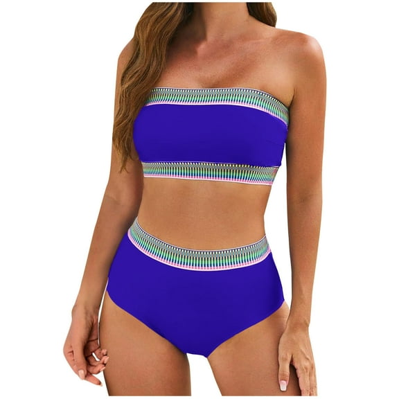 Dasayo Strapless Womens Swimsuit Retro Two Piece Underwear Push up High Cut Graphic Swim Suit Bathing Suit for Women L