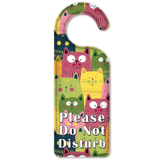 Do Not Disturb Door Knob Hanger Sign - Green, Pink & Orange Cat Toss