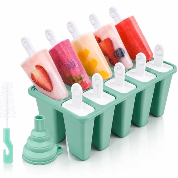 Popsicle Molds, 10 Cavity Silicone Ice Pop Molds Ice Cream Molds with Cleaning Brush and Funnel for Party Yogurt Juice Smoothies Popsicle Maker