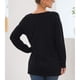 thumbnail image 4 of Suéter de punto de manga larga con escote en V y aberturas laterales: top casual de color puro para mujer, negro, mediano, 4 of 6