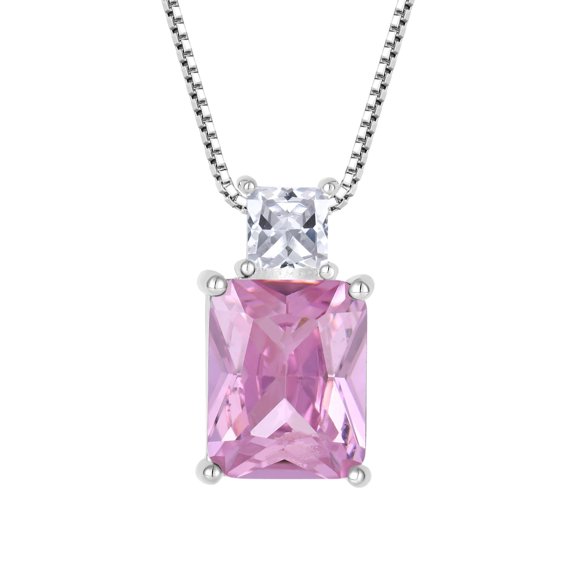 Starchenie Princess/Emerald Cut Birthstone October Pink Tourmaline Pendant Necklace for Women 925 Sterling Silver Birthday Anniversary Jewelry Gifts