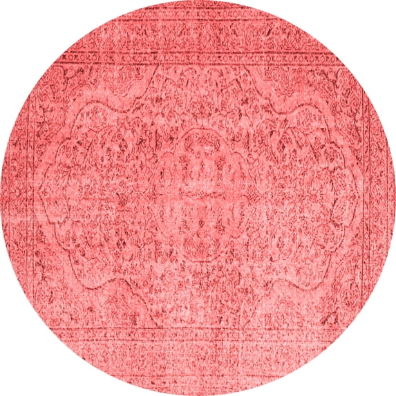 Ahgly Company Indoor Round Abstract Red Contemporary Area Rugs, 3' Round