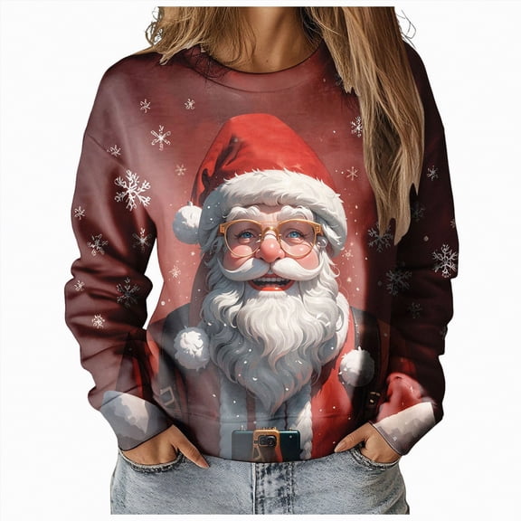 Futezty Women's Raglan Shirt Christmas Tops Long Sleeve Xmas Pullover Blouse Red Glass Santa Hat Graphic Sweatshirt