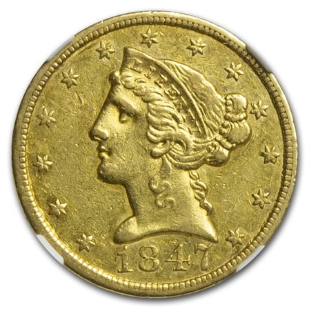 1847 $5 Liberty Gold Half Eagle AU