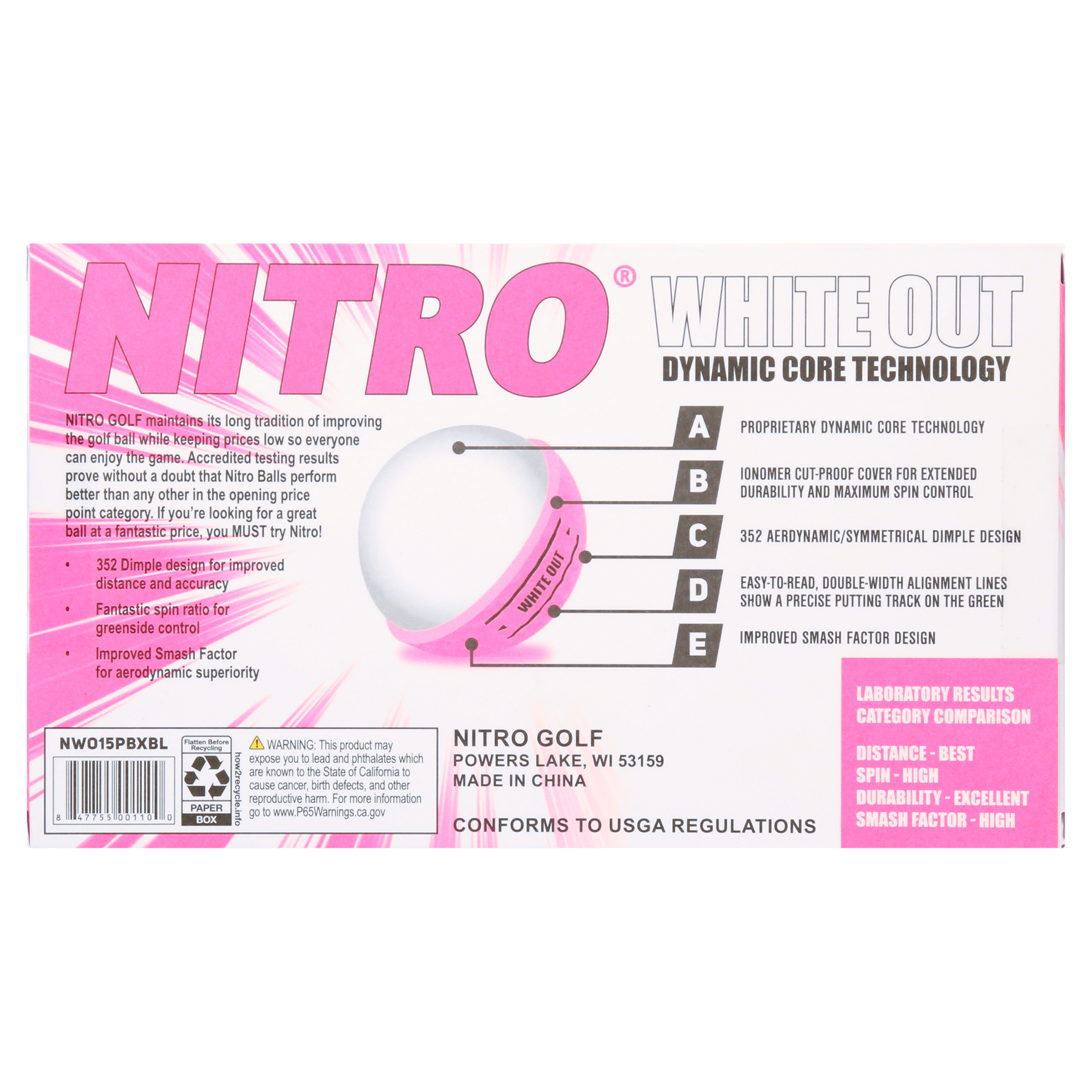 Nitro Golf White Out Golf Balls, 15-Pack, Pink photo 5