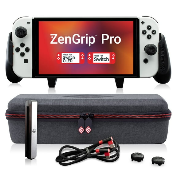 Satisfye – ZenGrip Pro Gen 3 OLED Elite Bundle, Accessories Compatible with Nintendo Switch - The Bundle includes: Grip, Elite Case and a Low Profile USB C-C Cable. BONUS: 2 Thumbsticks 1 JoyCon Rail