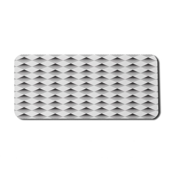Abstract Computer Mouse Pad, Bicolored Halftone Squares Rhombus Composition Print on Plain Backdrop, Rectangle Non-Slip Rubber Mousepad X-Large, 35" x 15", White Charcoal Grey, by Ambesonne