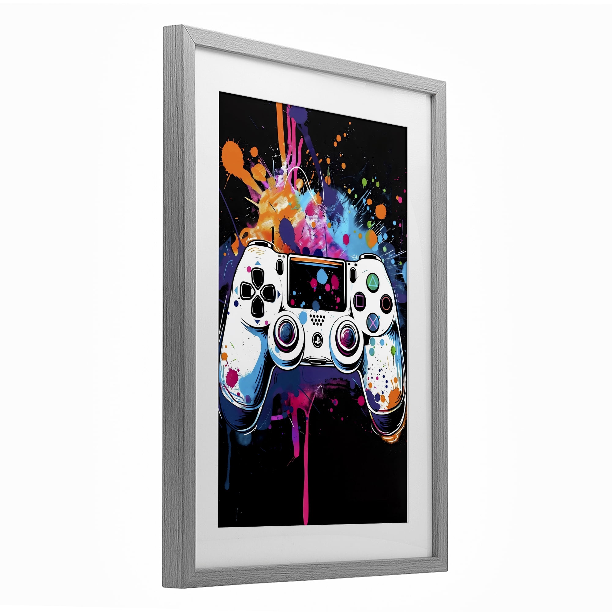 Stupell Industries Controller Contrast with Neon Splatter Gray Framed Print Under Glass, design by Creative Studio