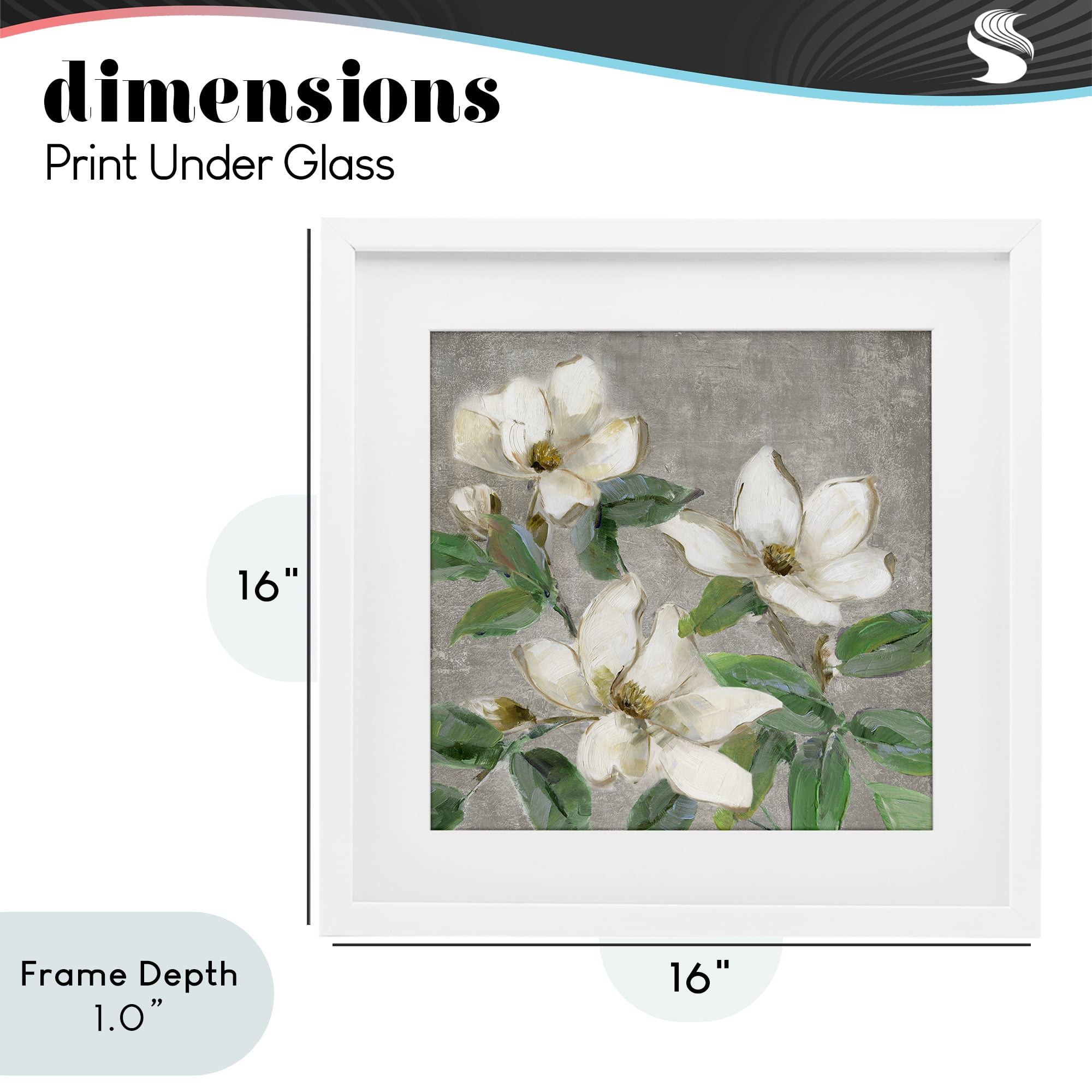 Stupell Industries Ivory Magnolias on Grey White Framed Print Under Glass, design by Sally Swatland