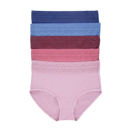 

Felina | High Waisted Modal Stretch Brief | Lace Trim | 5-Pack | Full Coverage (Orchid Ocean X-Large)