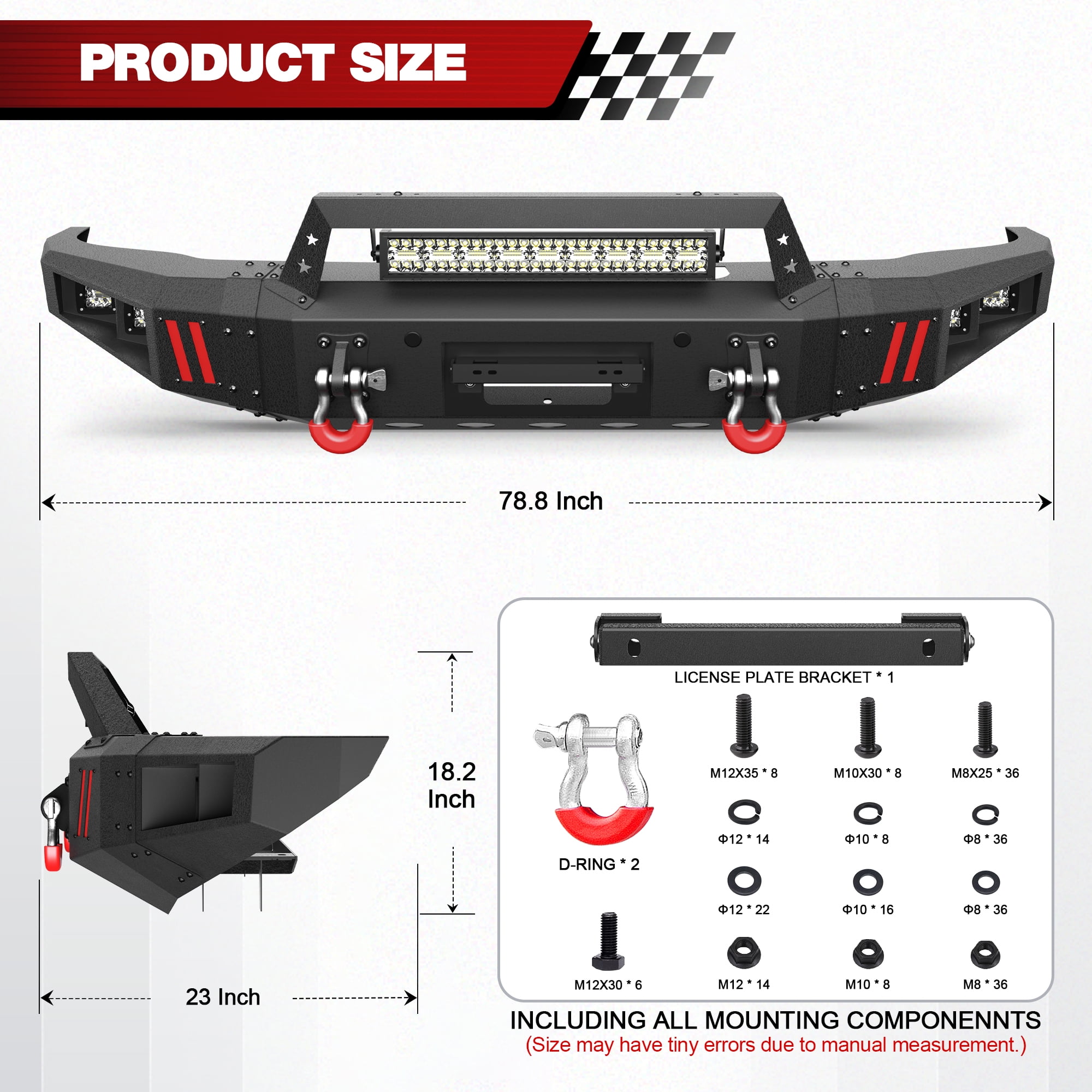 POFENZE Tundra Front Bumper Fit for 2014-2021 Toyota Tundra Full Width Pickup Truck Bumper Black with Winch Plate Lights and License Plate Bracket