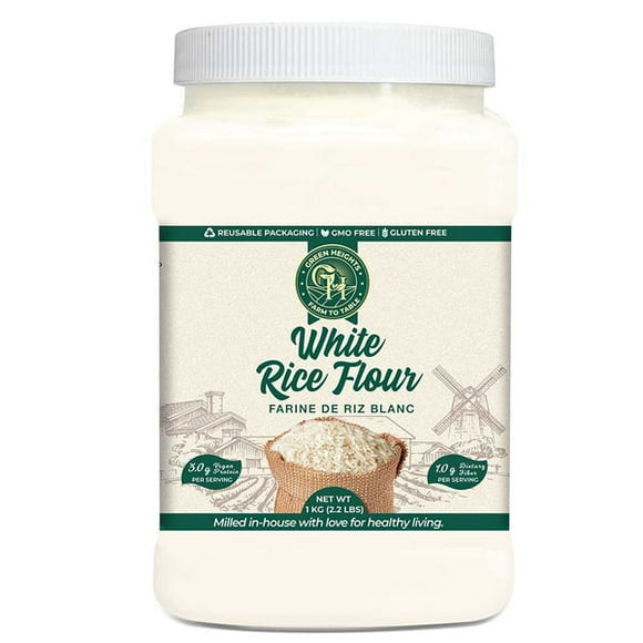 White Rice Flour by Green Heights - 2.2 Pound / 1 KG Jar – Gluten Free – Great Baking Alternative for Crepes & Tortillas – Freshly Milled in USA – High Fiber Content – GMO-FREE- 23 servings approx