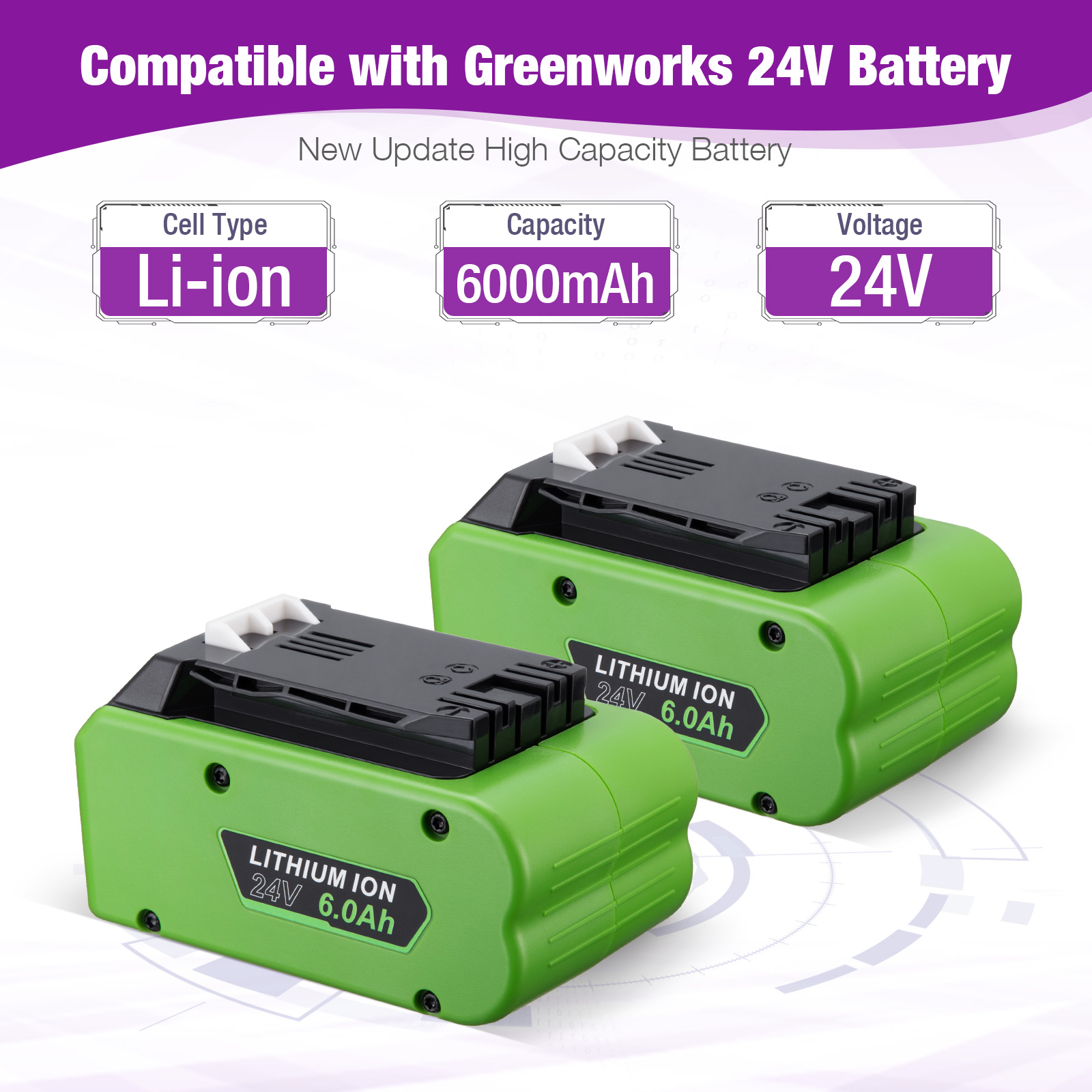 24V 6000mAh Lithium Battery for Greenworks 24 Volt 29842 29852  