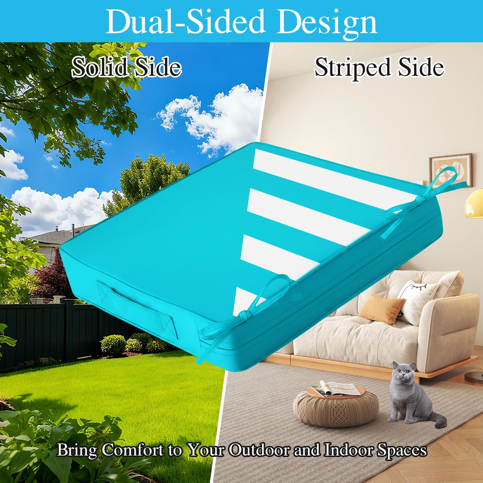 Jane Stone 2pcs Outdoor Seat Cushions with handle and Ties, 18.5" x 16" x 3" Water-resistant Outdoor Seat Pads Extra Thick Patio Chair Cushions for Patio Furniture - Tear