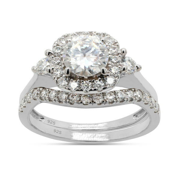 Round Cut Lab Created Moissanite Diamond Halo Engagement Wedding Bridal Ring Set In 14K White Gold Over Sterling Silver(G-H Color,VVS1 Clarity,1.50 Cttw)-4