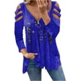 thumbnail image 1 of Pompotops Mode Femmes Imprimé Manches Longues V-Cou Fermeture Éclair Casual Tops T-shirt, 1 of 4