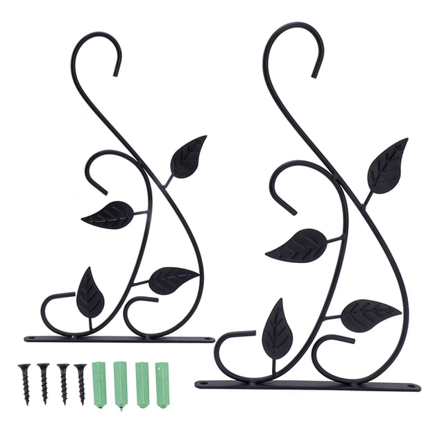 Soporte para plantas colgantes, resistente al óxido, duradero, arte del hierro, ganchos para colgar macetas para exteriores, color negro, 2 uds.