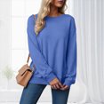 thumbnail image 4 of NOLDARES Womens Oversized Sweatshirts Fleece Sweaters Long Sleeve Crewneck Hoodies Fall Solid Color Drop Shoulder Pullovers,Blue,XXL, 4 of 7