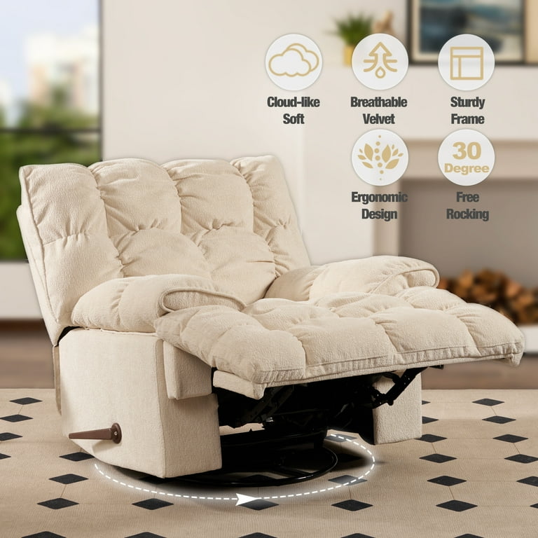 SITJOY Velvet Fabric Rocking Recliner for Slim Adults in Small Spaces Manual Swivel Overstuffed Chair White Walmart