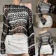 thumbnail image 2 of Women Sexy Hollow Out Long Sleeve T-Shirts Harajuku Striped Knit Mesh Persective for Sun for Protection Sweater Crop Top L, 2 of 4