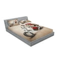 thumbnail image 2 of Ambesonne Christmas Fitted Sheet & Pillow Sham Set, Cool Santa on Bike, Queen, Red and Cream, 2 of 2